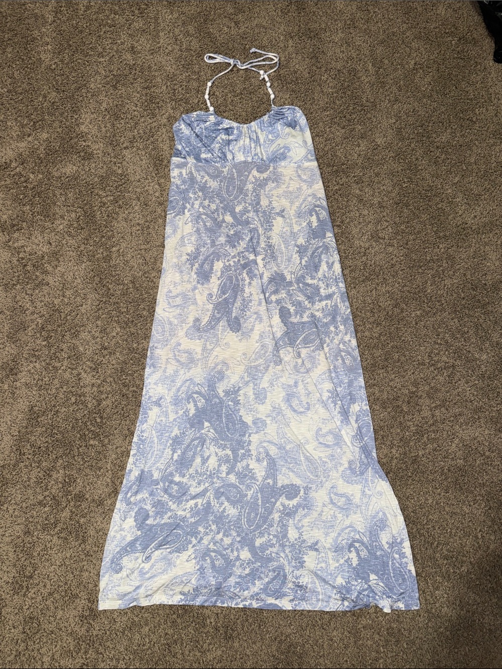 Tommy Bahama sz XL Halter-Neck Paisley Maxi Dress in Light Blue and White